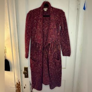 Lucky Brand Long Fringe Duster Cardigan Sz XS Red